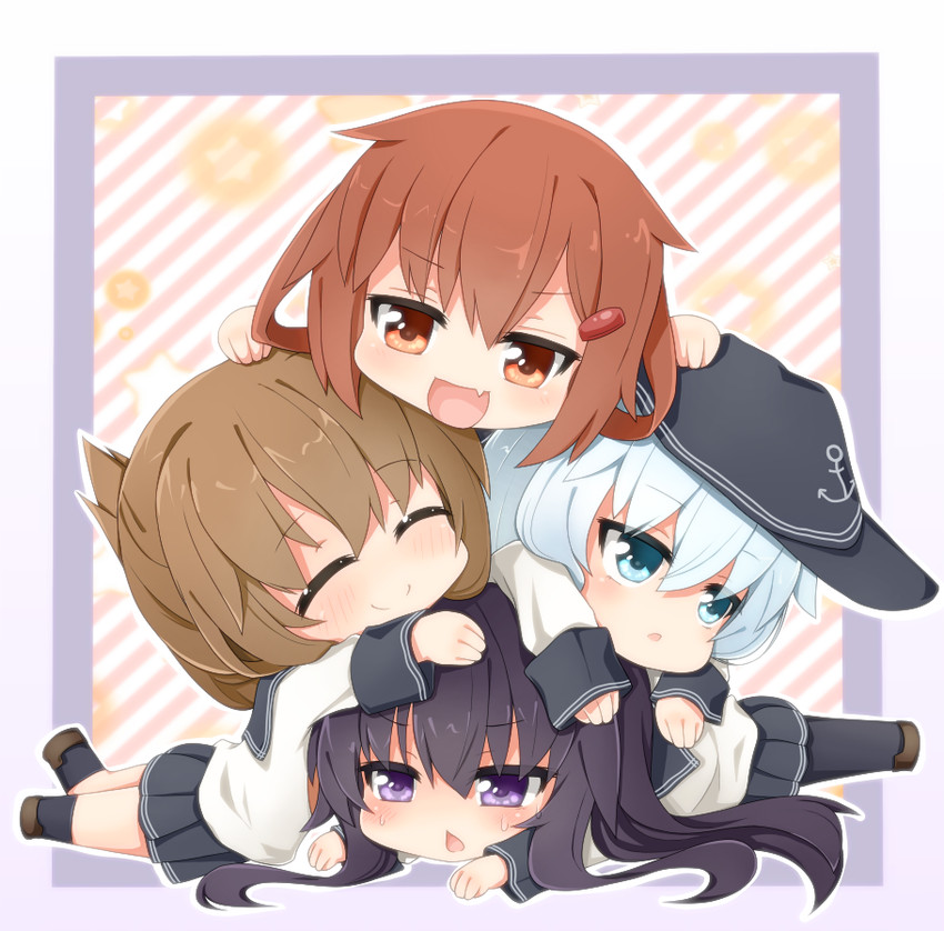 hibiki, inazuma, ikazuchi, and akatsuki (kantai collection) drawn by rateratte