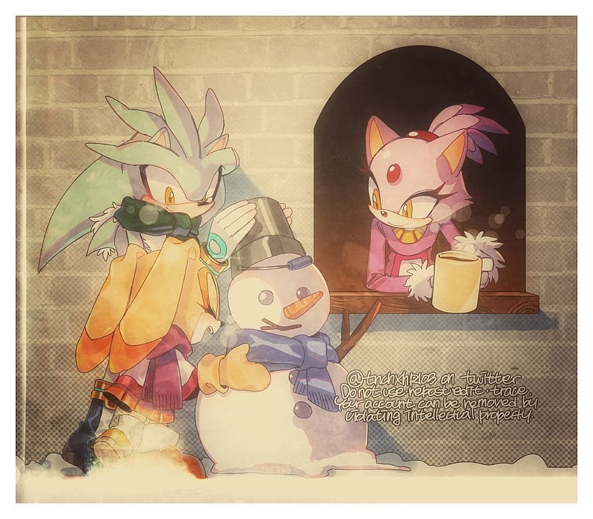 blaze the cat, cream the rabbit, and silver the hedgehog (sonic) drawn by sucho