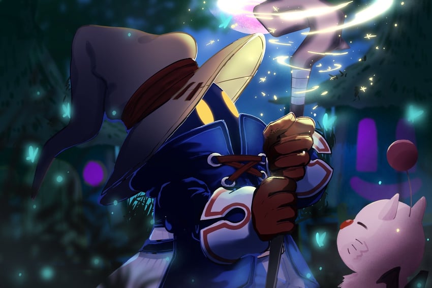 moogle, black mage, and vivi ornitier (final fantasy and 1 more) drawn by yoshidaaaan