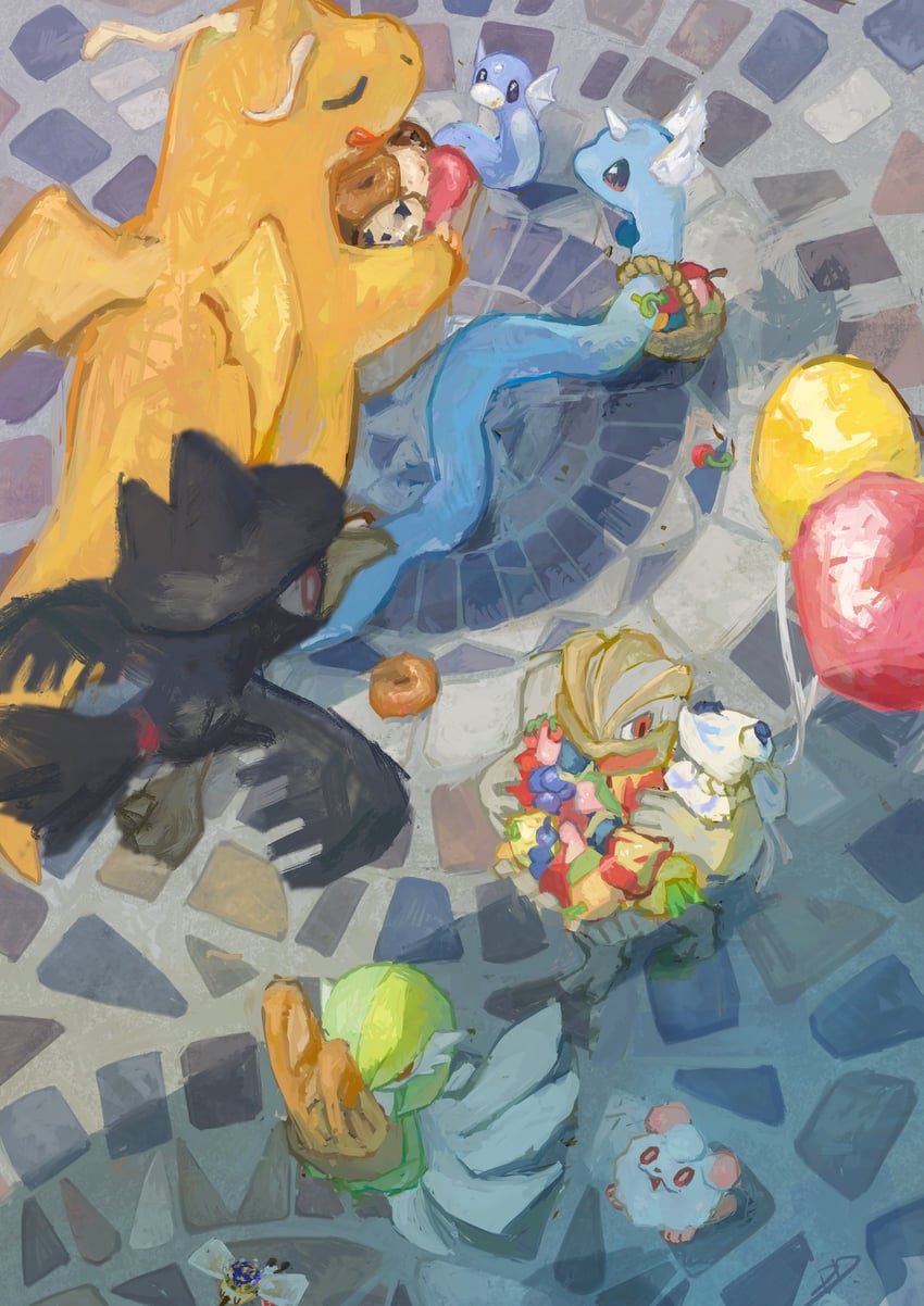 gardevoir, dragonite, machamp, cutiefly, dragonair, and 3 more (pokemon) drawn by aomidori_iro