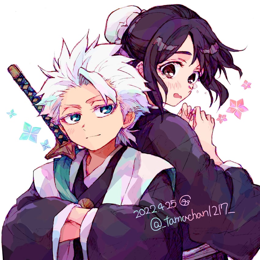hitsugaya toushirou and hinamori momo (bleach) drawn by tama-chan_(momomomijisakura)
