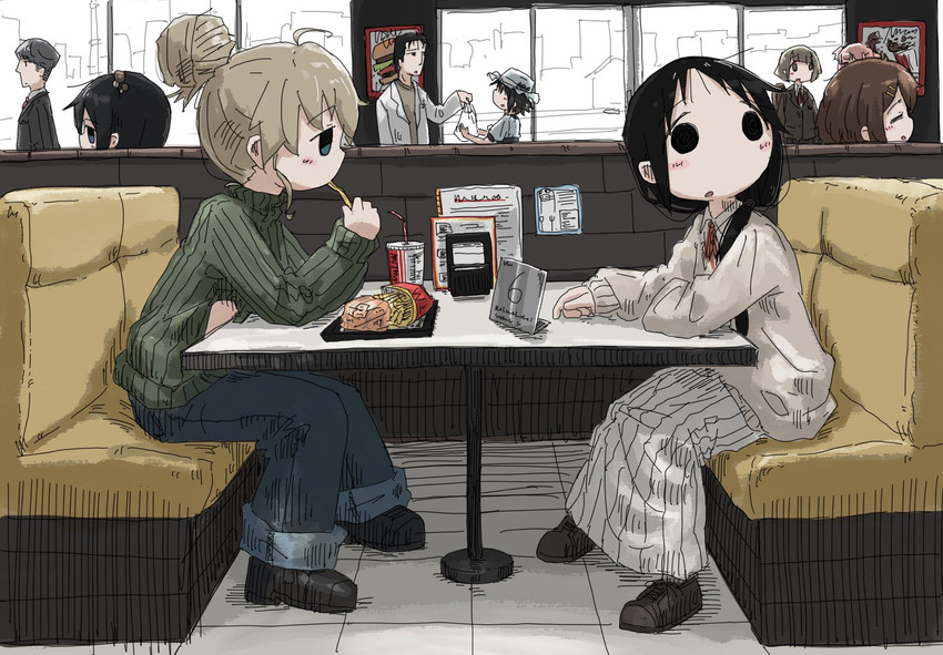 hirasawa yui, okabe rintarou, chito, yuuri, shiina mayuri, and 1 more (k-on! and 3 more) drawn by leoleonardk10