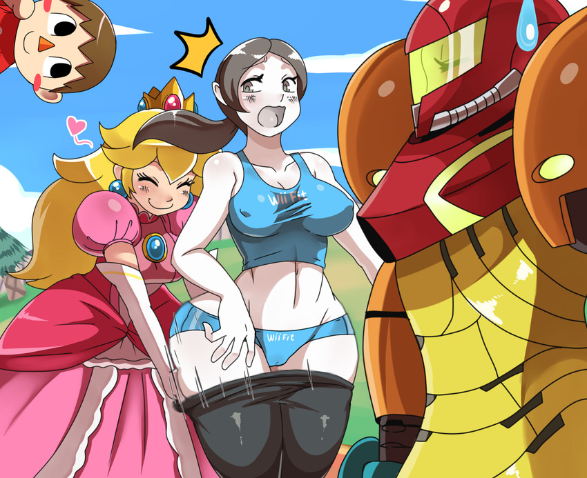 princess peach, samus aran, villager, and wii fit trainer (mario and 4 more) drawn by eric_lowery