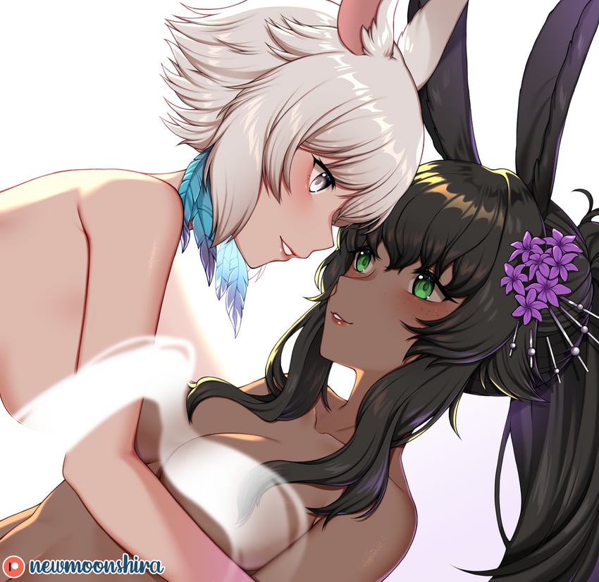 warrior of light and y'shtola rhul (final fantasy and 1 more) drawn by newmoonshira