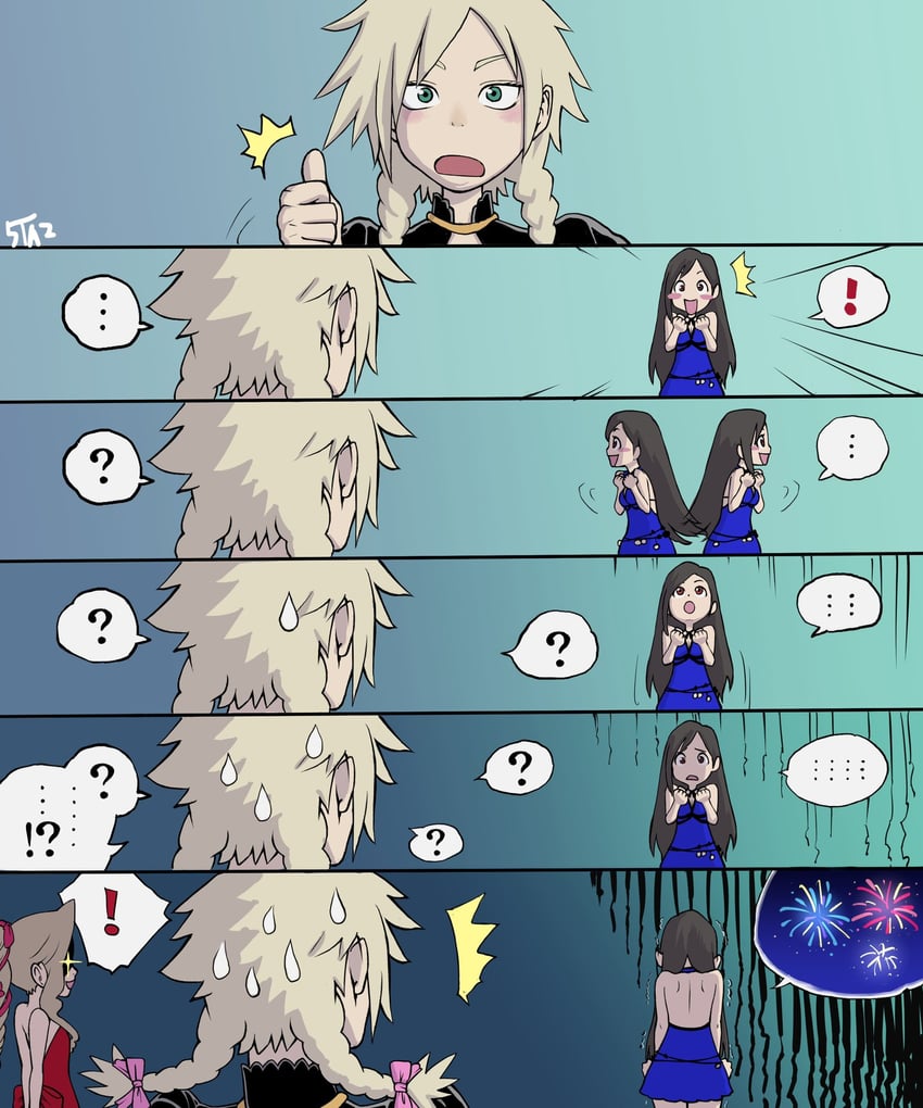 tifa lockhart, cloud strife, and aerith gainsborough (final fantasy and 2 more) drawn by 5tatsu