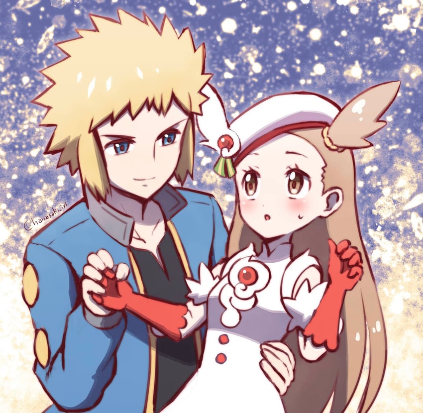 volkner and jasmine (pokemon and 2 more) drawn by hanasaki_(1470267)
