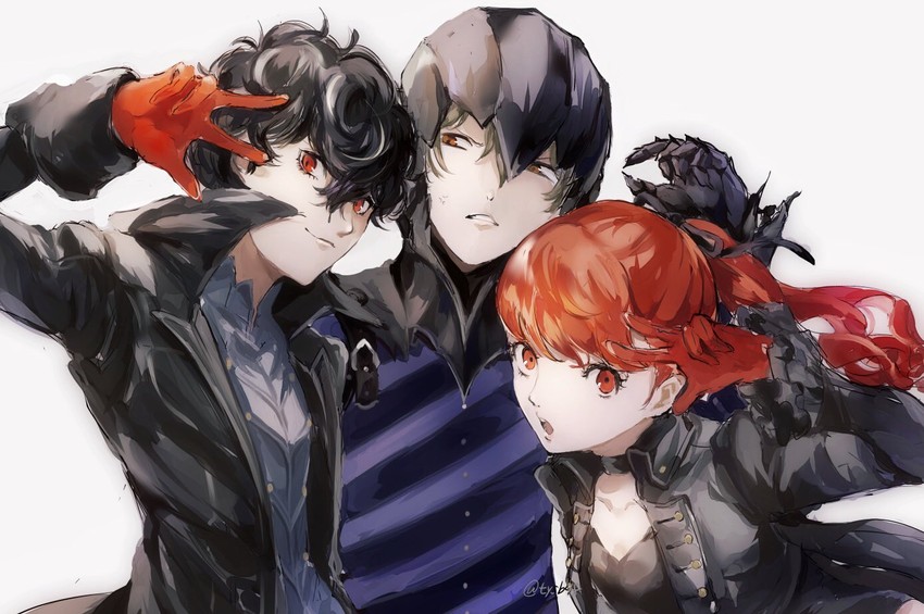 amamiya ren, yoshizawa kasumi, akechi gorou, joker, violet, and 1 more (persona and 2 more) drawn by toyo_(tysb4)