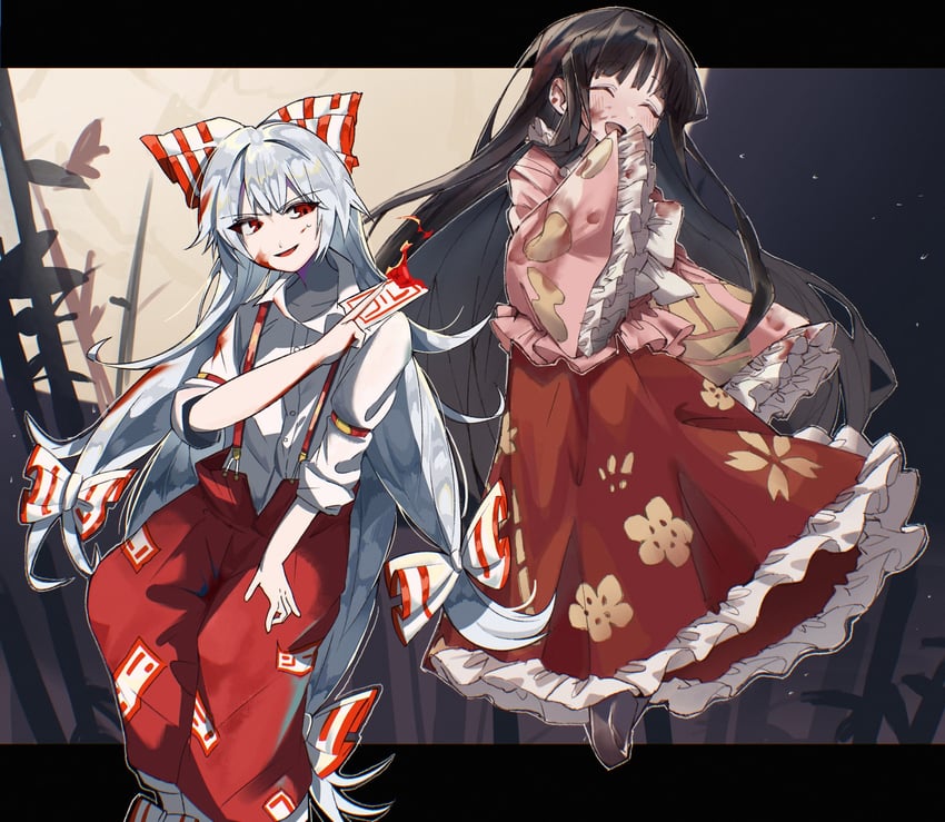 fujiwara no mokou and houraisan kaguya (touhou) drawn by an9vj and tuchi56255