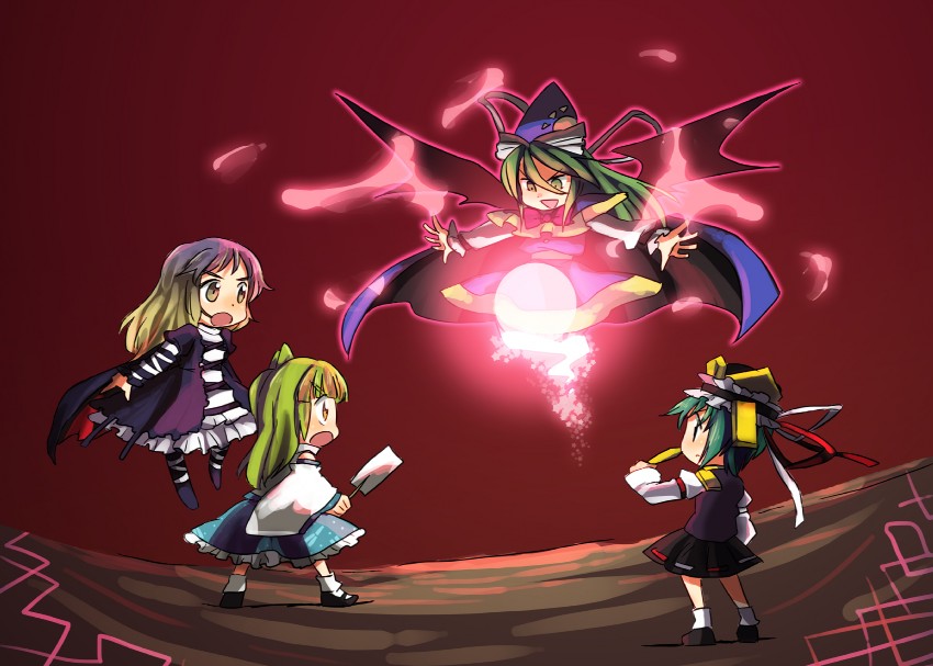 kochiya sanae, hijiri byakuren, shiki eiki, and mima (touhou and 1 more) drawn by hachi_(8bit_canvas)