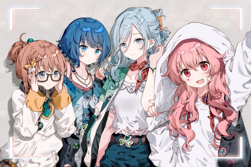 hanasato minori, kiritani haruka, momoi airi, and hinomori shizuku (project sekai and 1 more) drawn by migolu