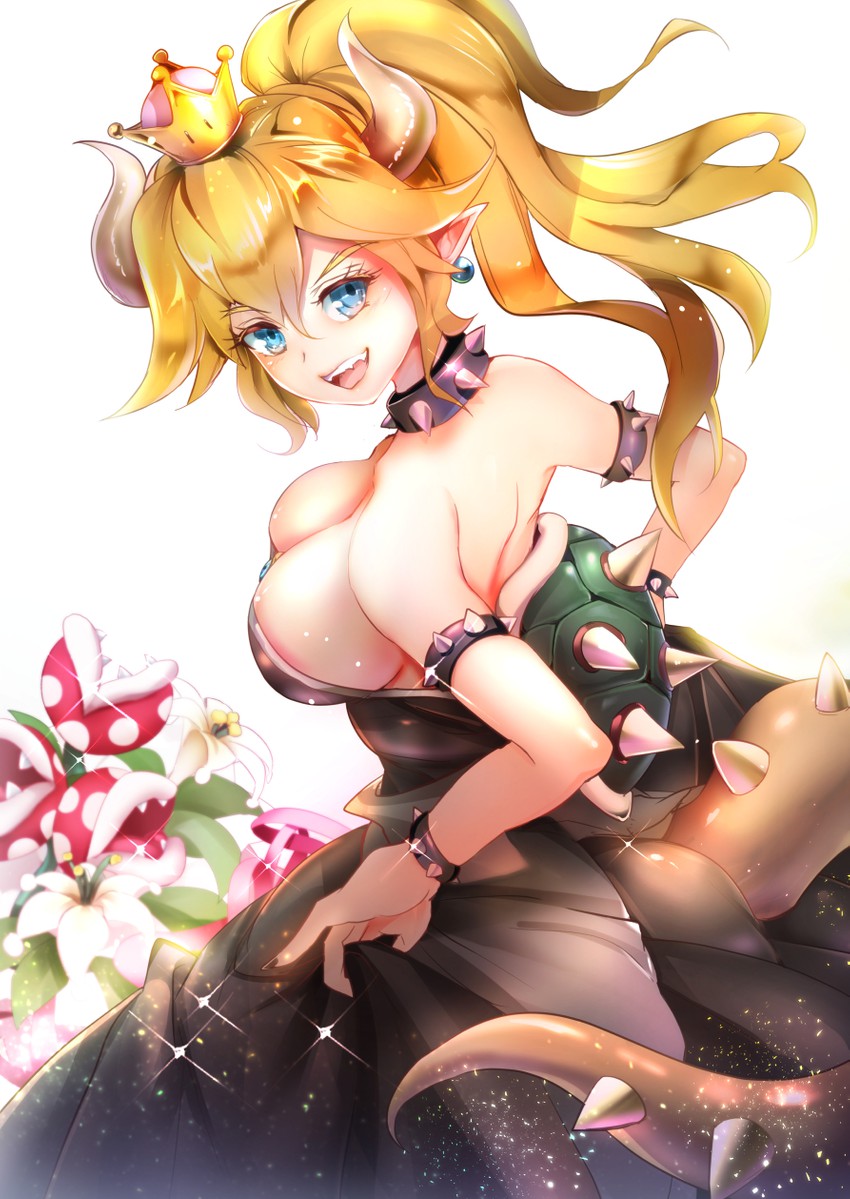 bowsette and piranha plant (mario and 1 more) drawn by suoni_(deeperocean)