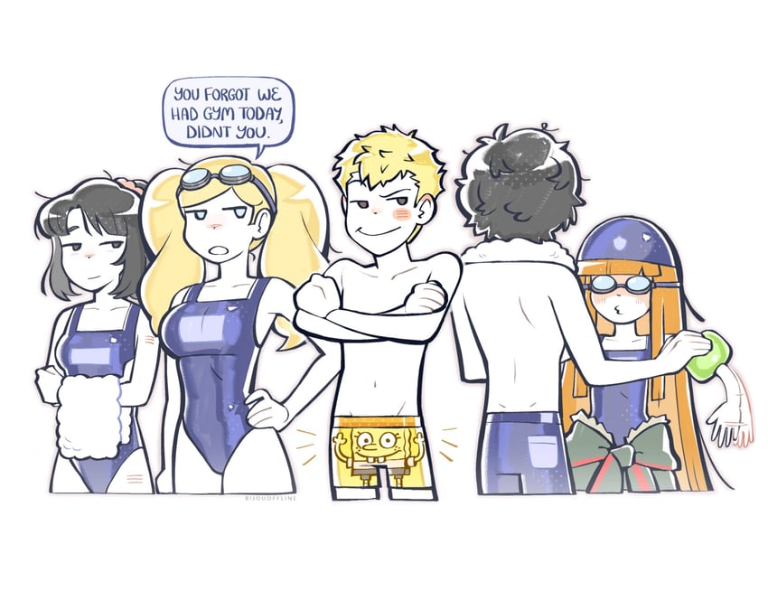 amamiya ren, takamaki anne, sakura futaba, sakamoto ryuuji, and suzui shiho (persona and 2 more) drawn by bijouoffline