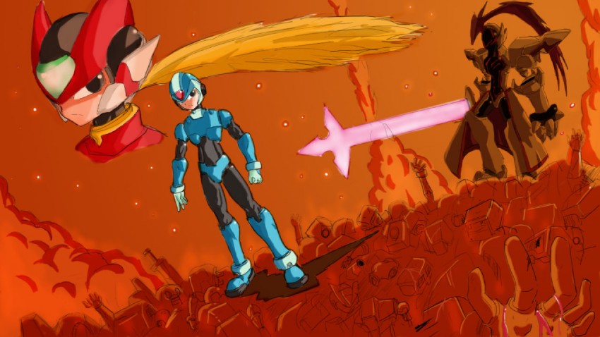 zero, x, zero(z), and omega (mega man and 2 more) drawn by liemtodaisu