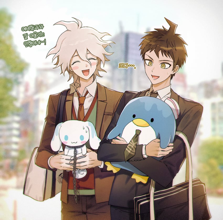 komaeda nagito, hinata hajime, cinnamoroll, and tuxedo sam (danganronpa and 3 more) drawn by ppap_(11zhakdpek19)