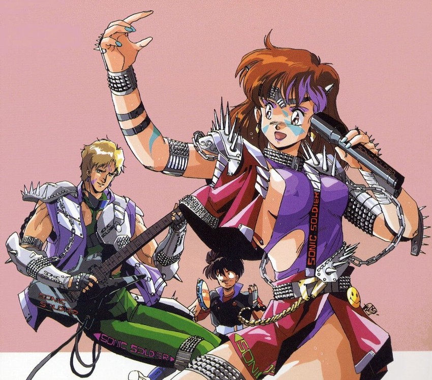 anice farm, hibiki ryou, and chuck sweagar (chouon senshi borgman) drawn by kikuchi_michitaka