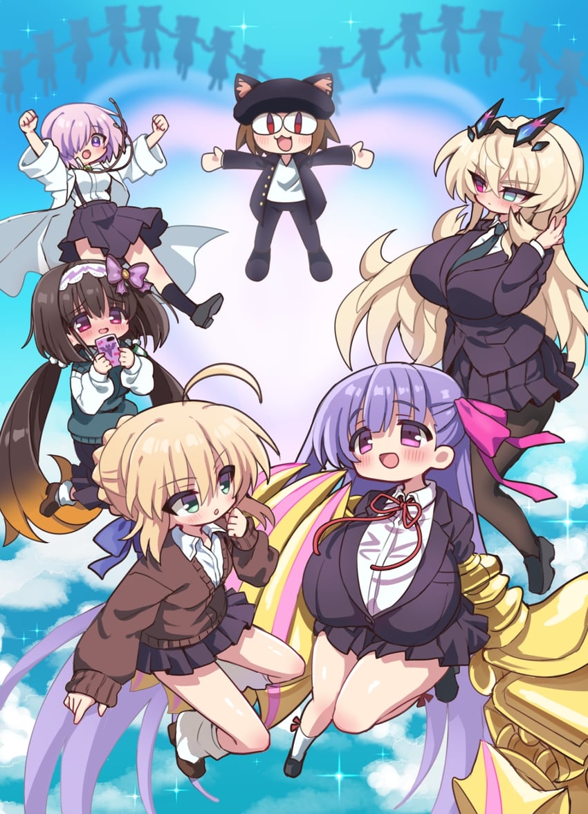 artoria pendragon, saber, mash kyrielight, barghest, osakabehime, and 6 more (original and 4 more) drawn by kiba_yaeba