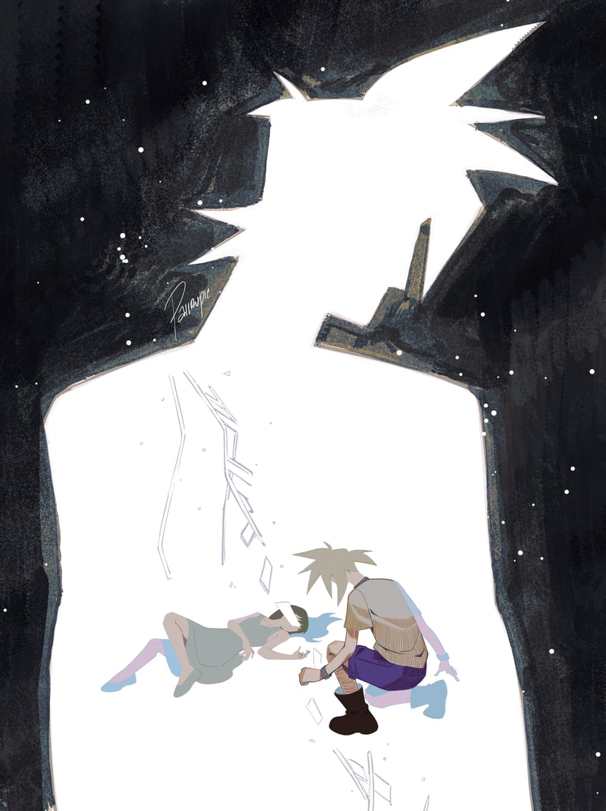 tifa lockhart and cloud strife (final fantasy and 2 more) drawn by paiirupie