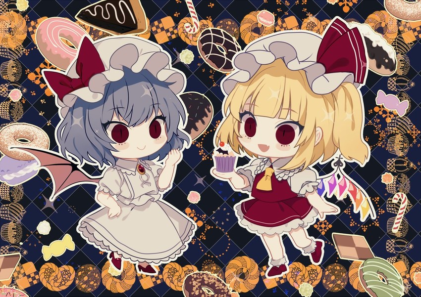 remilia scarlet and flandre scarlet (touhou) drawn by daimaou_ruaeru