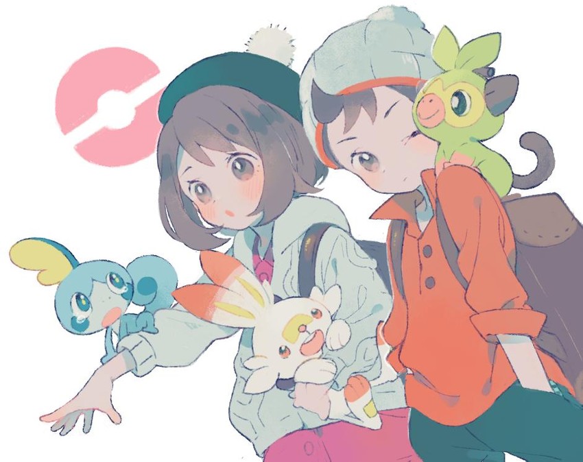 gloria, scorbunny, sobble, victor, and grookey (pokemon and 1 more) drawn by sweetholic