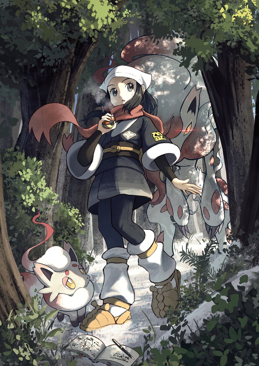 akari, hisuian zorua, and hisuian zoroark (pokemon and 1 more) drawn by kuchiba_(jret2454)