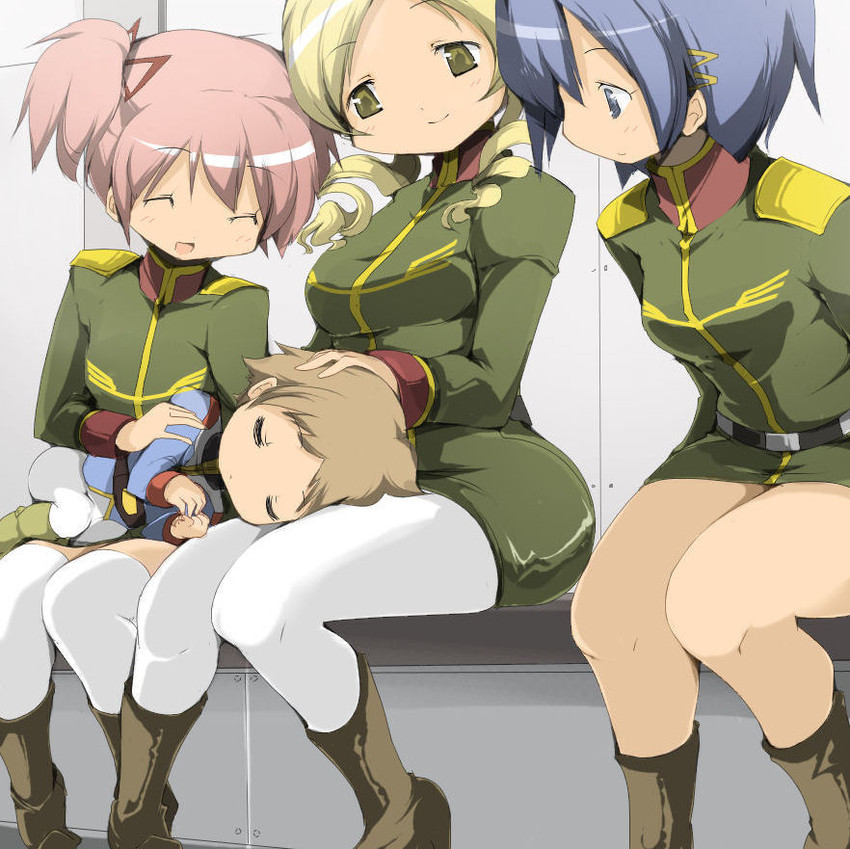 kaname madoka, miki sayaka, tomoe mami, and kaname tatsuya (mahou shoujo madoka magica and 2 more) drawn by name_john