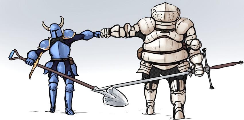 siegmeyer of catarina and shovel knight (dark souls and 2 more) drawn by scathegrapes
