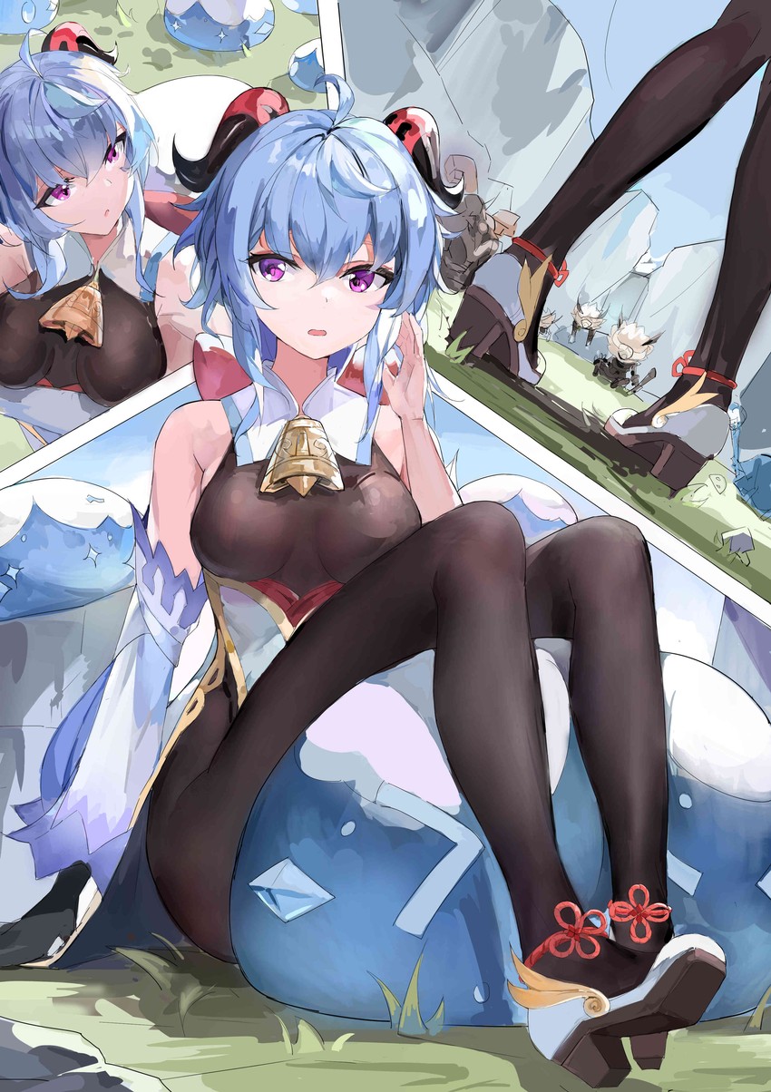 ganyu, slime, hilichurl, and cryo slime (genshin impact) drawn by yuxia_(please6)