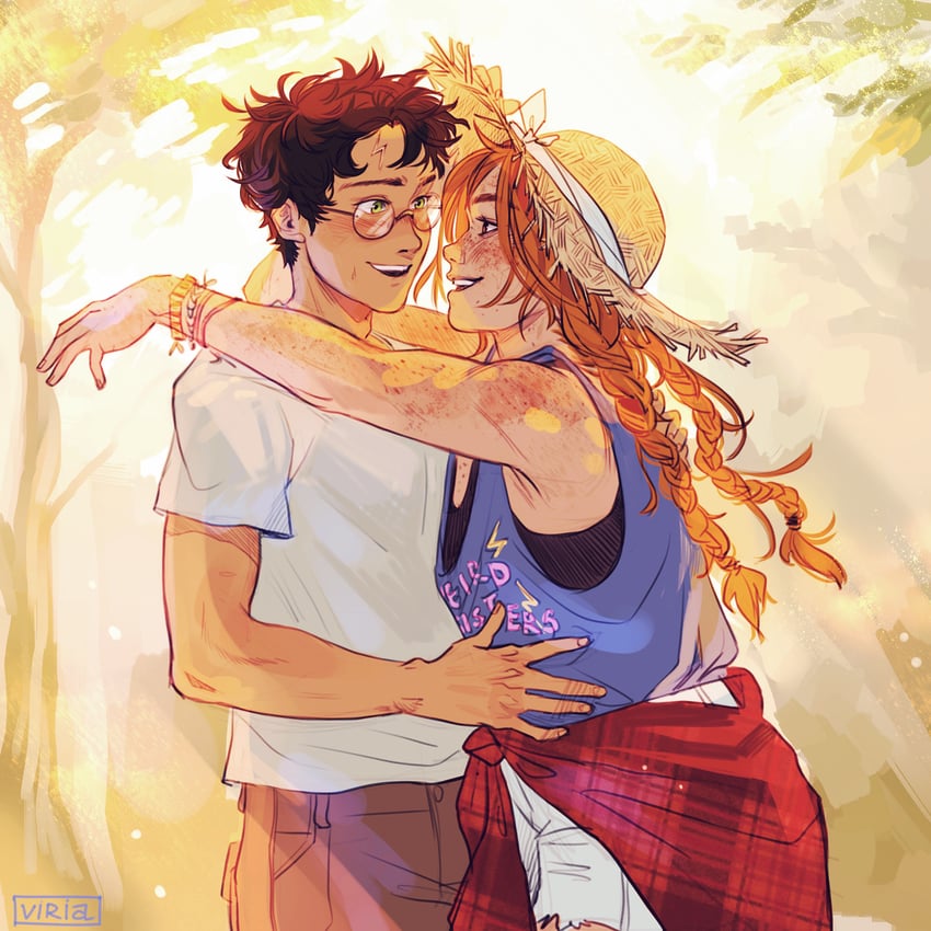 harry potter and ginny weasley (wizarding world and 1 more) drawn by viria13
