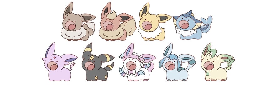 eevee, sylveon, umbreon, glaceon, vaporeon, and 4 more (pokemon) drawn by narumiya_pkmn