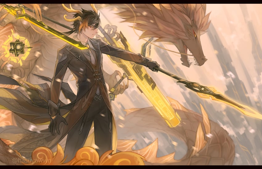 zhongli and rex lapis (genshin impact) drawn by jen_(hasuyawwn)