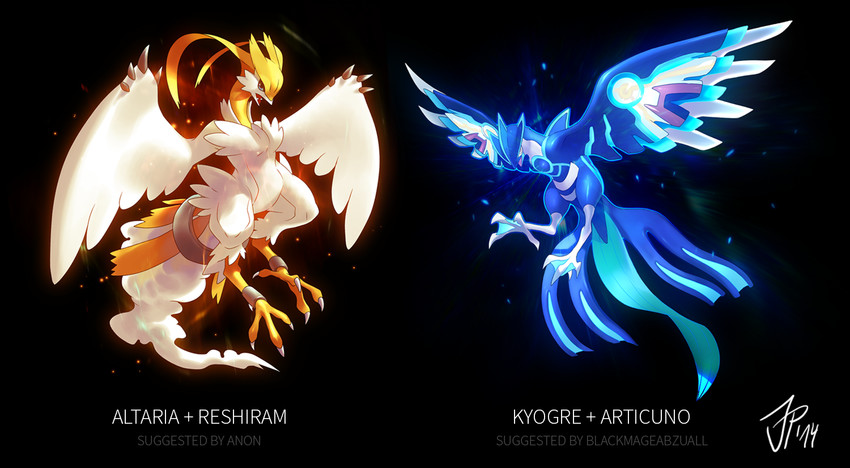 altaria, reshiram, kyogre, articuno, and primal kyogre (pokemon) drawn by josephine_(cat-meff)