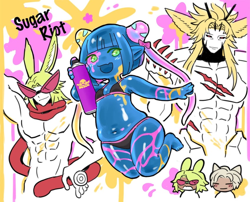 dancing green, sugar riot, retsarra, and howling blade (final fantasy and 1 more) drawn by 50qianmi