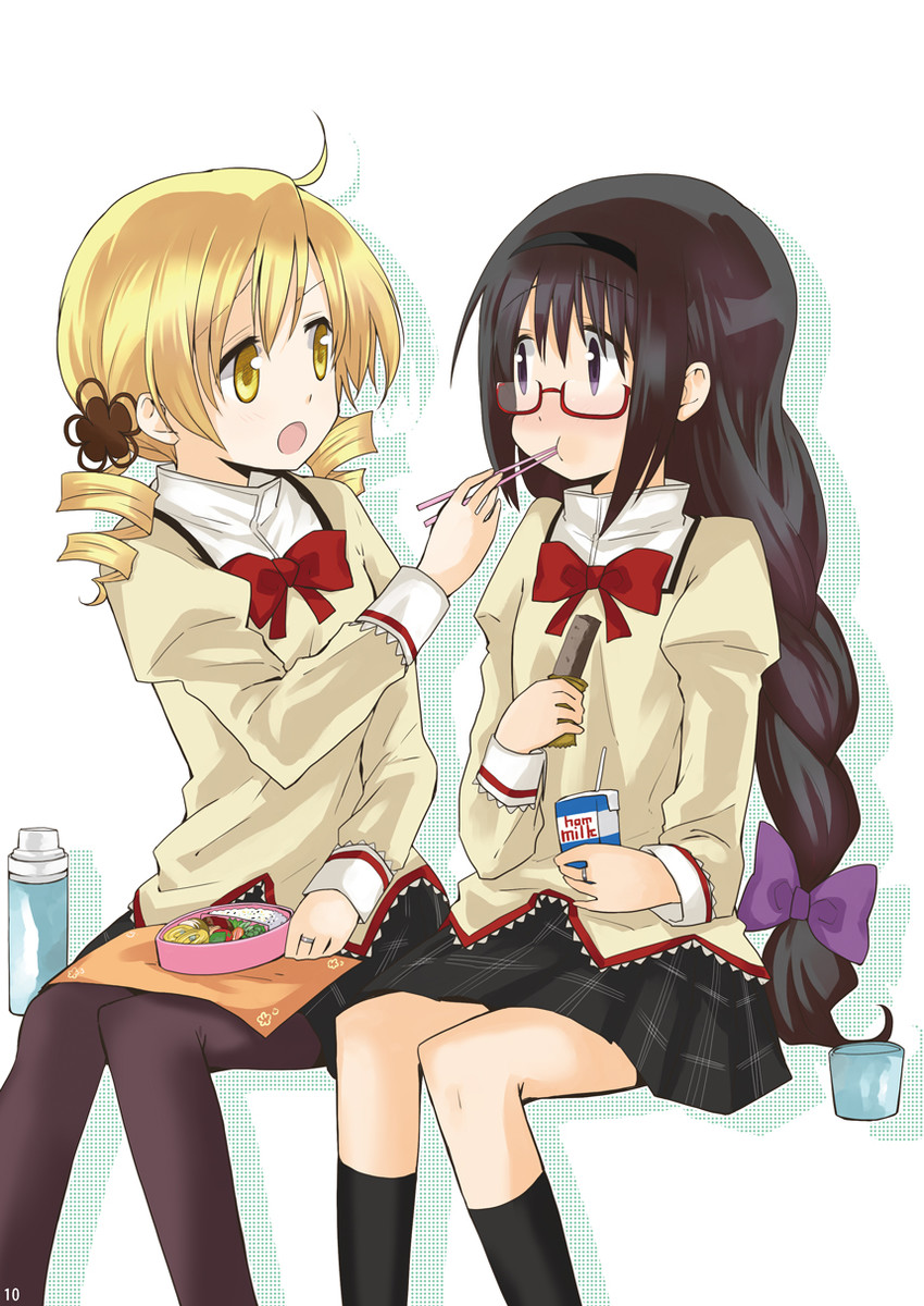 akemi homura and tomoe mami (mahou shoujo madoka magica) drawn by myama