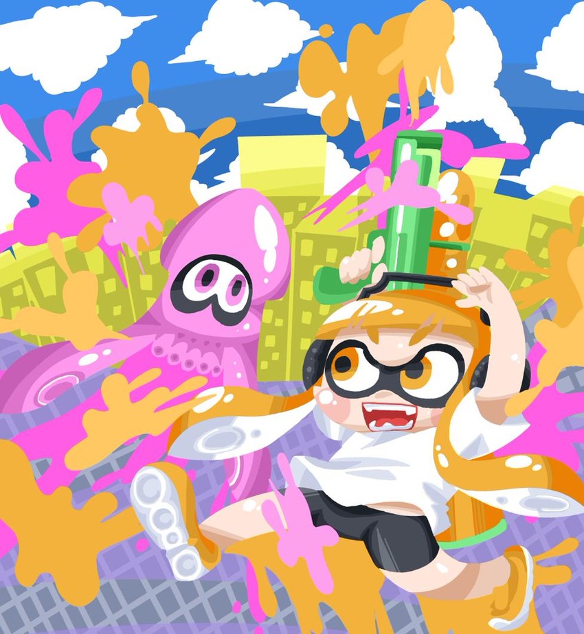 inkling player character, inkling girl, and kaori (splatoon and 1 more) drawn by bkub