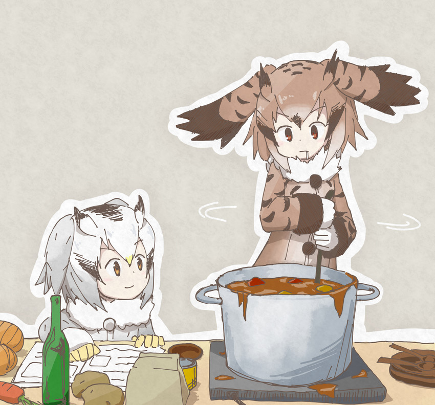 northern white-faced owl and eurasian eagle owl (kemono friends) drawn by uepon_(shimo_ponzu)