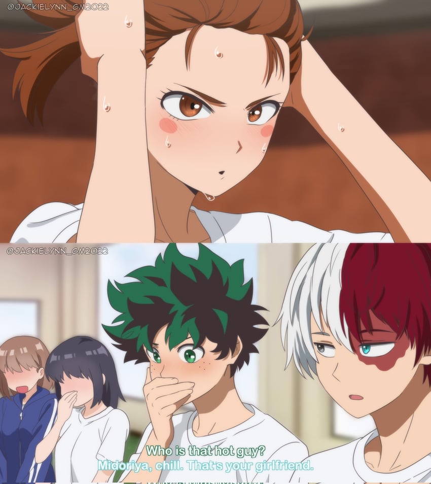 midoriya izuku, uraraka ochaco, and todoroki shoto (boku no hero academia) drawn by jackielynn