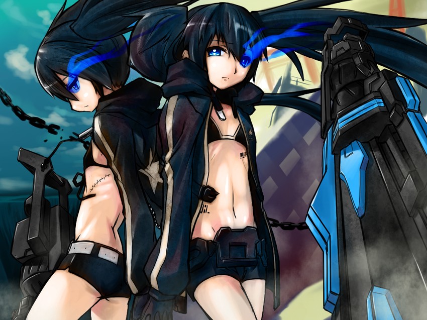 black rock shooter and stella (black rock shooter) drawn by fright_(hazelnut_cafe)
