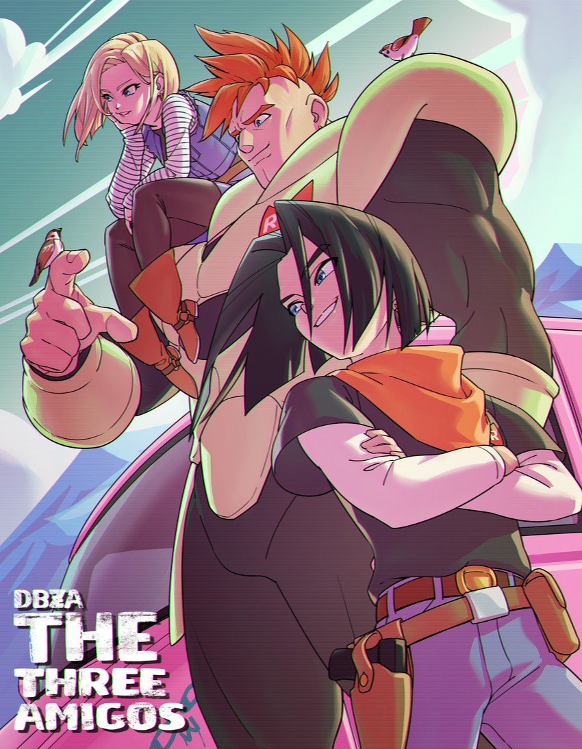 android 18, android 17, and android 16 (dragon ball and 1 more) drawn by lessteaw