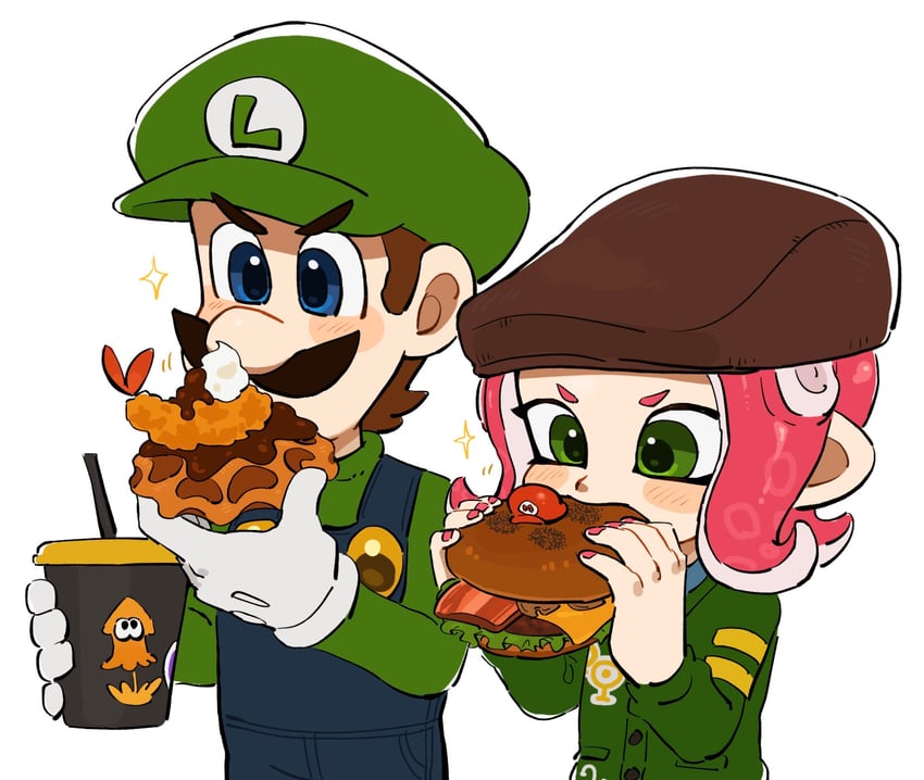 octoling player character, octoling girl, and luigi (splatoon and 2 more) drawn by mimimi_(mimimim9999)