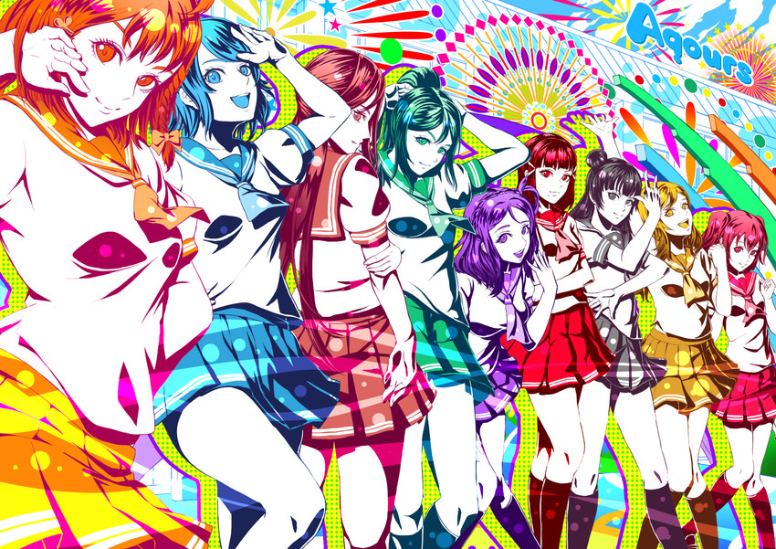 watanabe you, tsushima yoshiko, sakurauchi riko, takami chika, matsuura kanan, and 4 more (love live! and 1 more) drawn by ko-ran