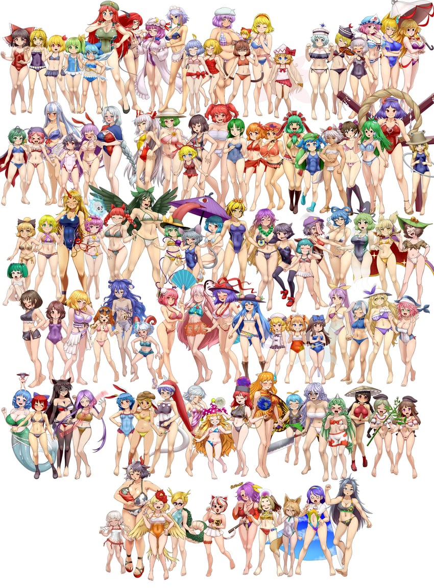 hakurei reimu, kirisame marisa, remilia scarlet, flandre scarlet, izayoi sakuya, and 100 more (touhou) drawn by d.koutya