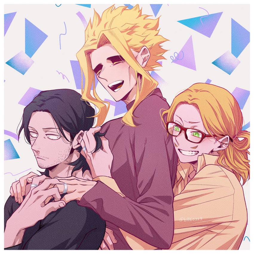 aizawa shota, all might, yagi toshinori, and present mic (boku no hero academia) drawn by biru_(k22_t20)