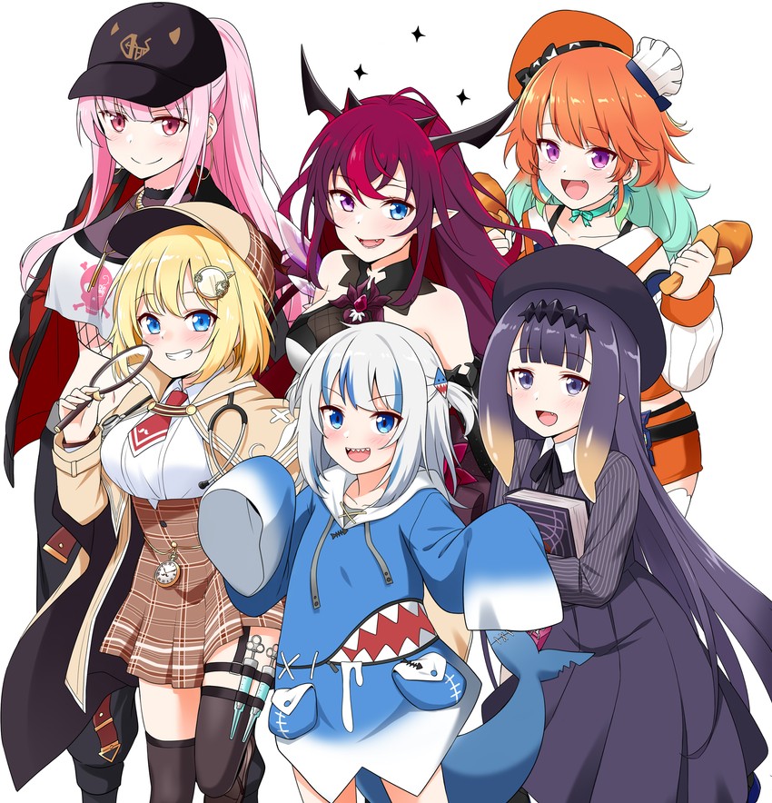 gawr gura, mori calliope, ninomae ina'nis, takanashi kiara, watson amelia, and 2 more (hololive and 1 more) drawn by felutiahime