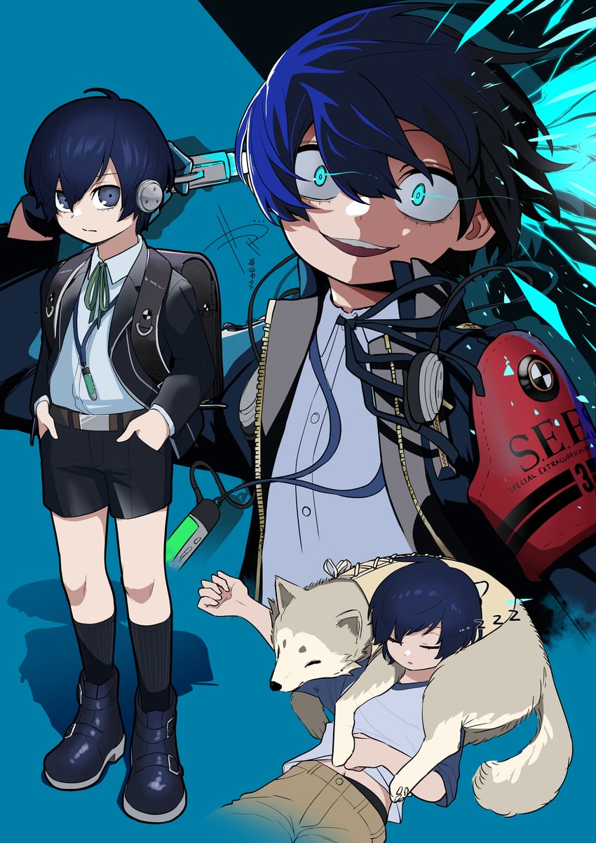 yuuki makoto and koromaru (persona and 2 more) drawn by yamato1001_1214
