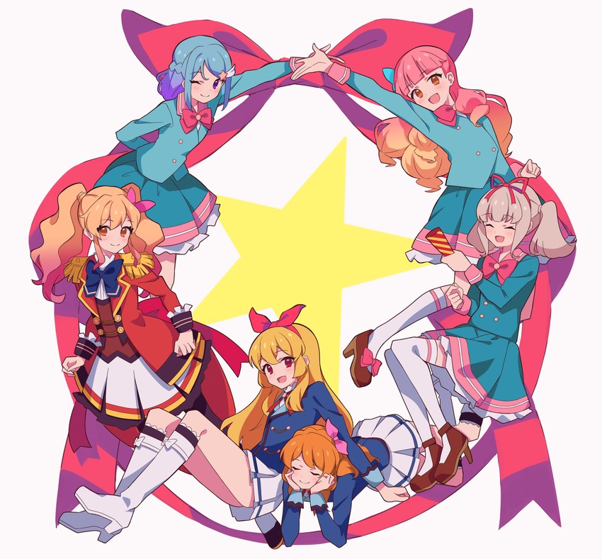 hoshimiya ichigo, ozora akari, nijino yume, yuki aine, minato mio, and 1 more (aikatsu! and 3 more) drawn by uhouhogorigori