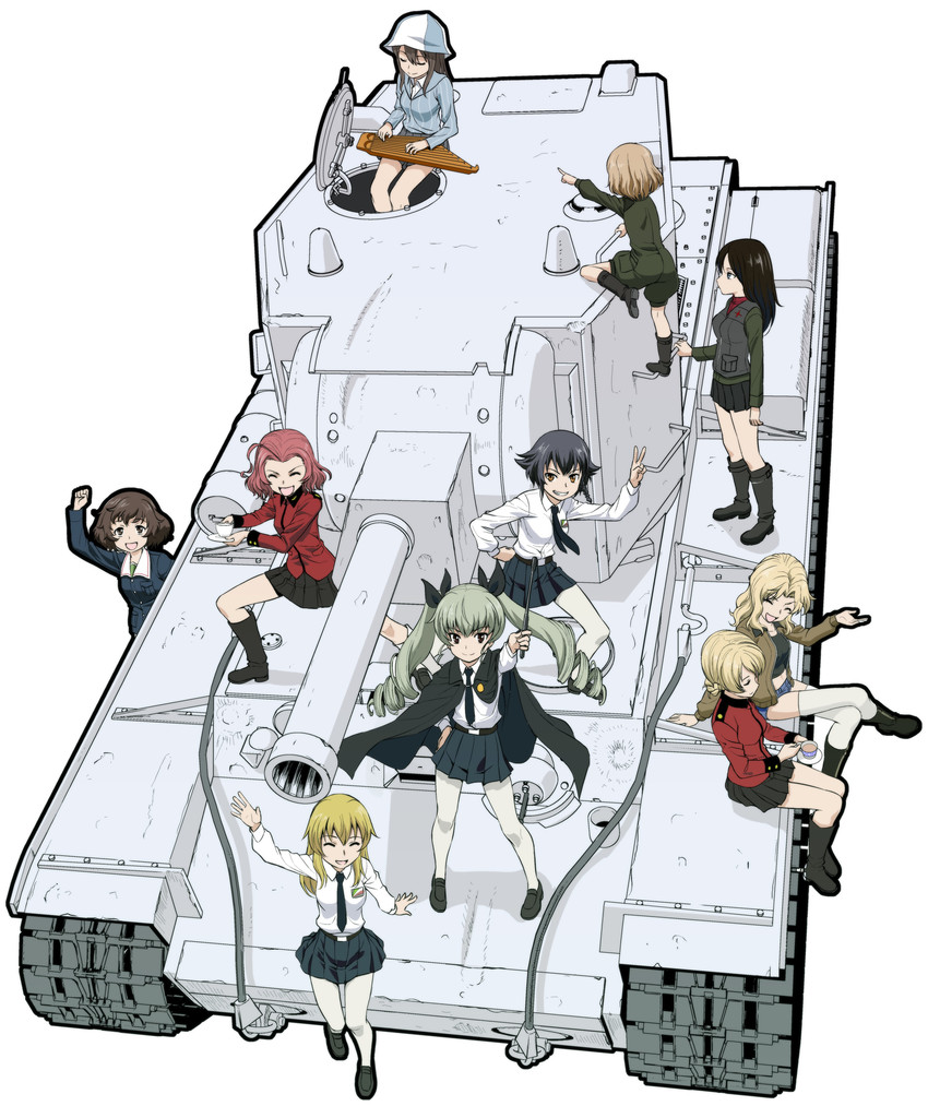 darjeeling, anchovy, akiyama yukari, kay, katyusha, and 5 more (girls und panzer) drawn by yoshida_hajime