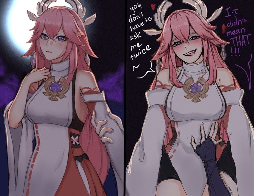 raiden shogun and yae miko (genshin impact) drawn by el0isaa