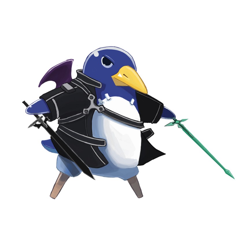 kirito and prinny (sword art online and 3 more) drawn by drawfag