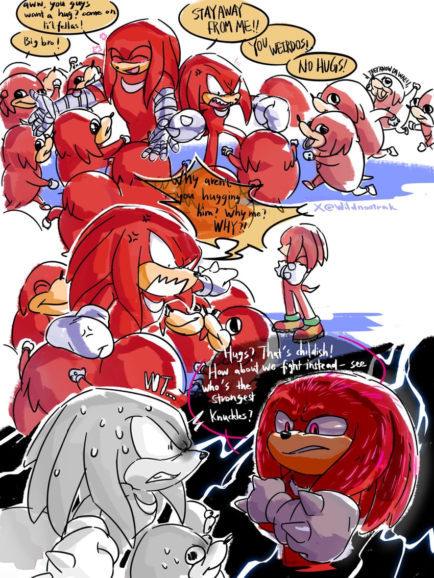 knuckles the echidna and ugandan knuckles (sonic and 1 more) drawn by wildnootrak