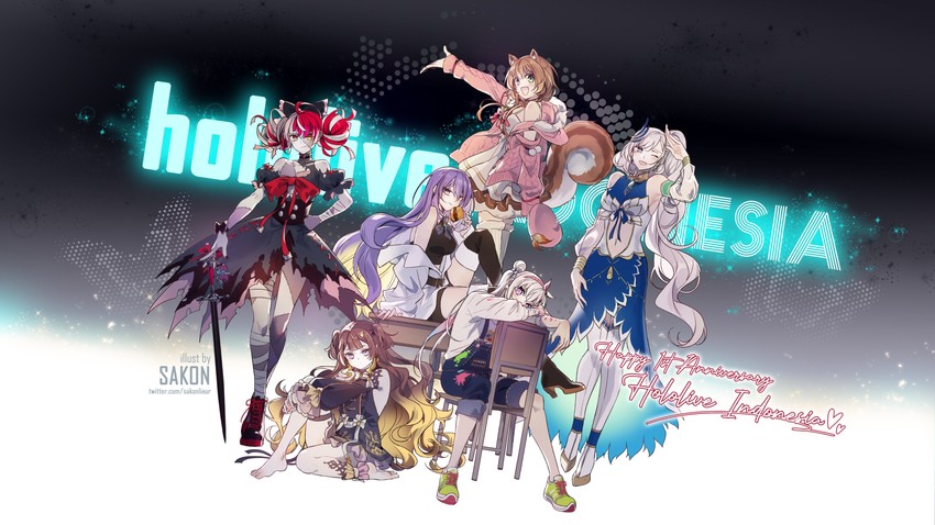 kureiji ollie, moona hoshinova, pavolia reine, ayunda risu, anya melfissa, and 2 more (hololive and 1 more) drawn by sakon04